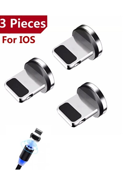 Genel Markalar 3 Adet Plug Iphone Usb Yedek Başlık Işıklı Mıknatıslı Şarj Kablo Plug Manyetik Başlık Dönüştürücü
