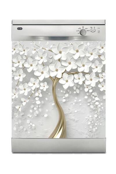 StickerArt Bulaşık Makinesi Sticker Kaplama Beyaz Eşya Kaplama 3d Beyaz Ağaç