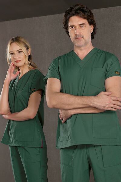 ÇİZGİ MEDİKAL Avcı Yeşili Dr Greys Terikoton Takım (ince Kumaş) Scrubs Hastan...