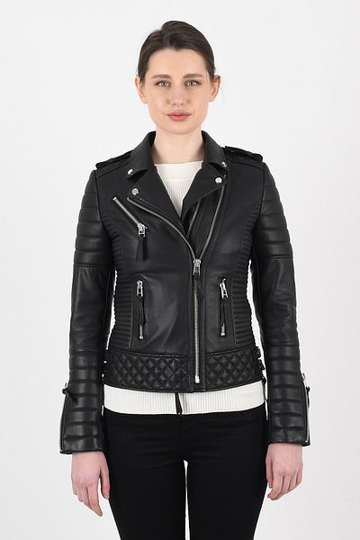 ALİN Venus Biker Style Black Genuine Leather Women's Coat