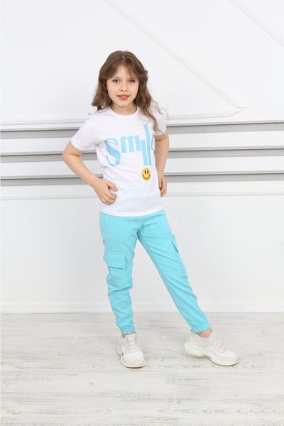 YARENKİDS Girl's Smile Bottom Top Tracksuit Set