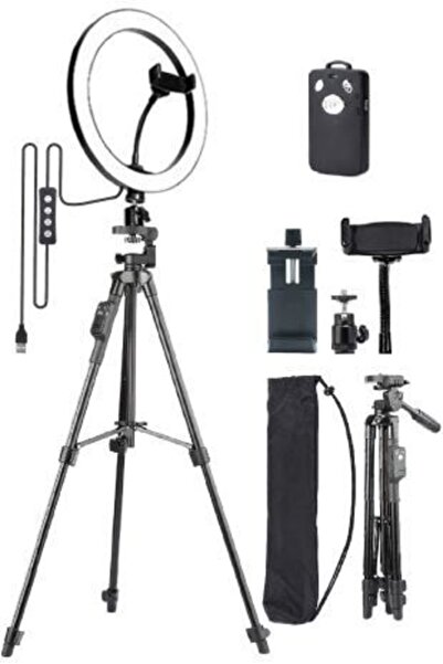 Yussraw Tripodlu Selfie Işığı Ring Light 10 Inç Led Işıklı Halka Bluetooth Ku...