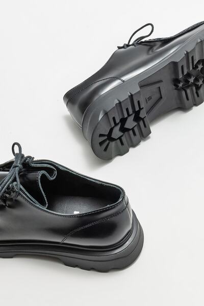 Elle Shoes Siyah Deri Kadın Günlük Düz Ayakkabı