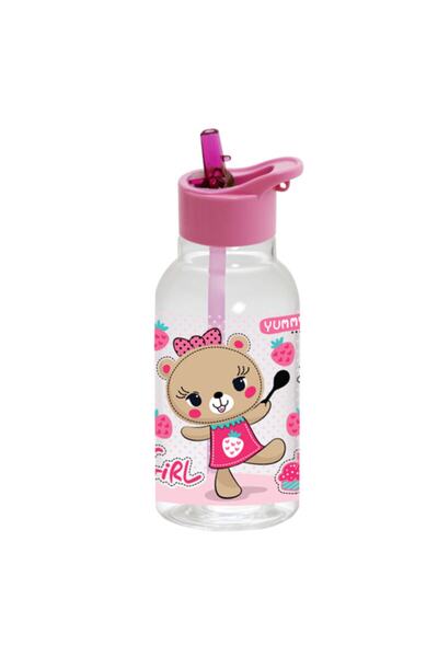 Herevin Desenli Matara 460 Ml Yummy Pembe Ayıcık Desenli Pipetli Suluk