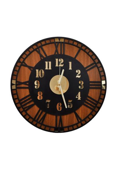 Ahşap Evi ساعة حائط خشبية مزخرفة بأرقام زجاج شبكي ذهبي عاكس