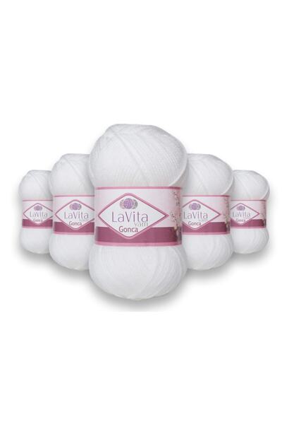 LaVita Yarn Ață de tricotat manuală Gonca, pachet de 5 ață Taka (1002-ALB)