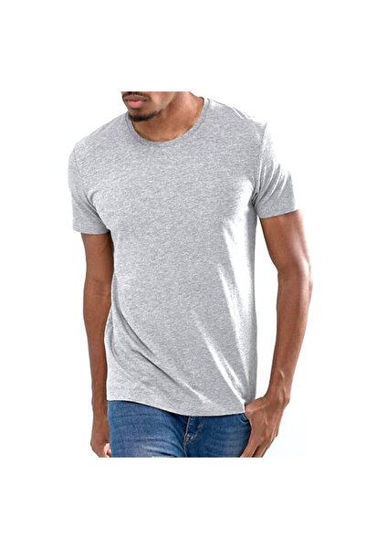 HediyeMania Βαμβακερό χτενισμένο μπλουζάκι Ανδρικό μπλουζάκι Basic Γκρι