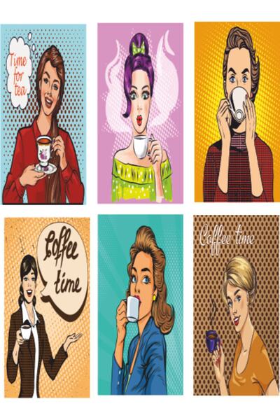Hayat Poster Σετ 6 Μίνι ρετρό ξύλινες αφίσες - Pop Art, Coffee Color, UV Printed
