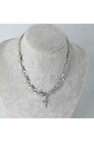 Fugusugu Barb Cross Gotik Dikenli Tel Choker
