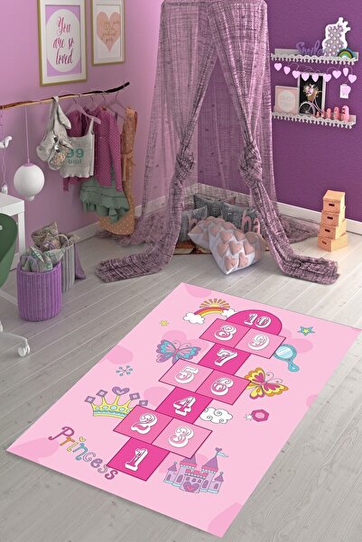 on the clouds Prenses Kelebek Seksek Halı Dijital Baskı Yıkanabilir Kaymaz Eğ...