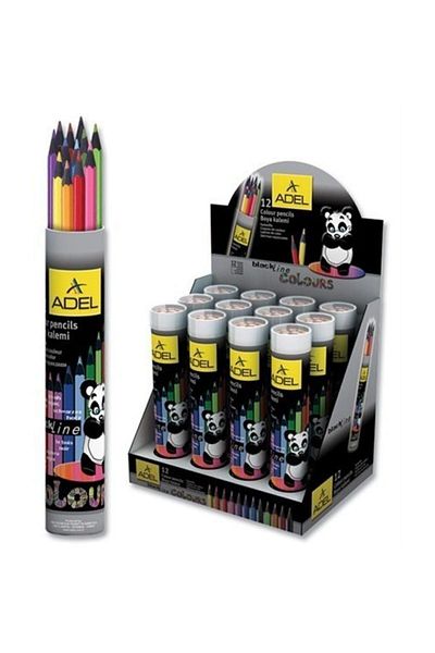 Adel Metal Tube Black Lata Crayons 12 Colors Full Size (2112312003)
