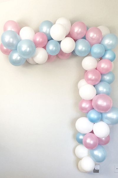 Trend Hediye Sepeti Gender Reveal Party, Girl or Boy? Metallic Blue - Pink Pastel White Balloon Chain