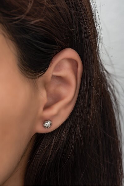 Nereze 925 Ayar Gümüş Minik Zirkon Taşlı Güneş Küpe