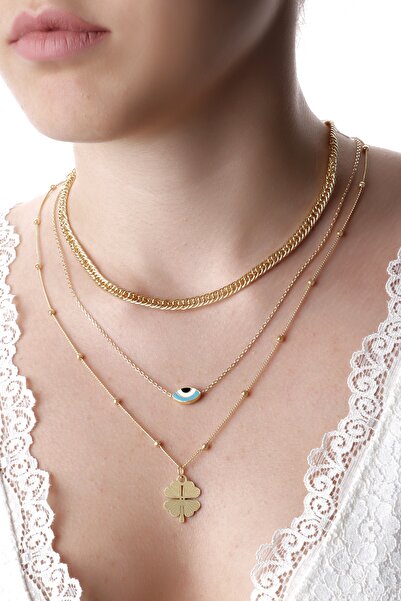 Sortie Aksesuar Yonca Yaprağı Ve Göz Figürlü Kombin Kolye 143