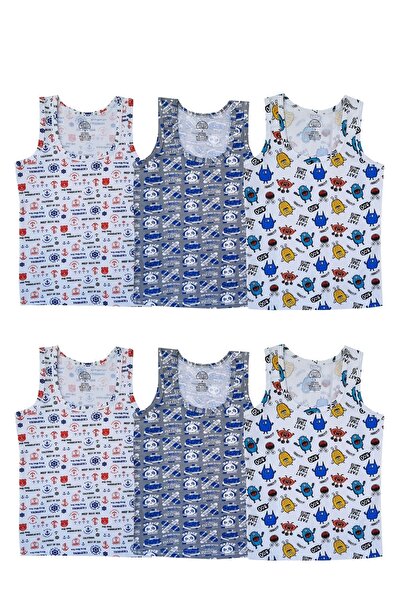 GÜMÜŞ Set of 6 Boys' Colorful Undershirt Cotton Strap Printed