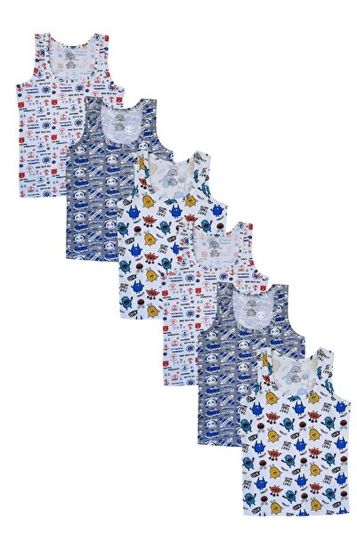 GÜMÜŞ Set of 6 Boys' Colorful Undershirt Cotton Strap Printed