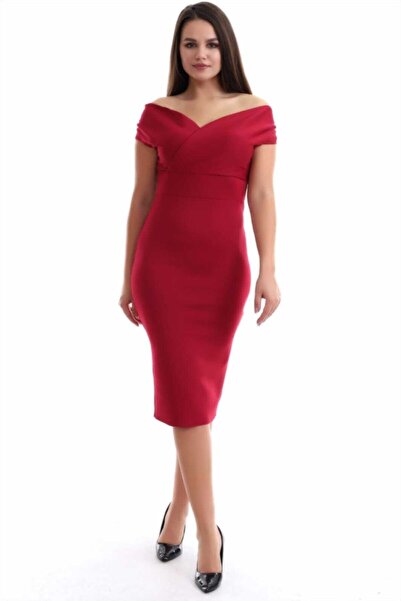 Fasmia Бордовий сукня з човниковим коміром F112