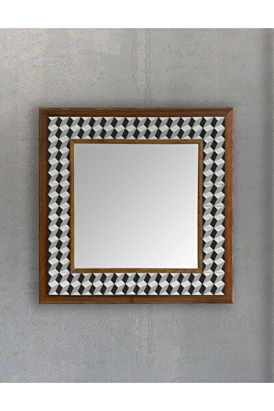 Oscar Stone Decor Masif Çerçeveli Mozaik Taş Ayna 43 Cm X 43 Cm Seramik Desenli
