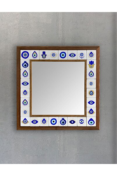 Oscar Stone Decor Masif Çerçeveli Mozaik Taş Ayna 43 Cm X 43 Cm (NAZAR BONCUĞU)