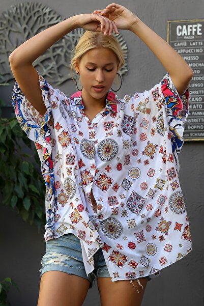 Chiccy Női fehér olasz ujjú fodros részletes gombos túlméretes szőtt ing M10010400GM99393