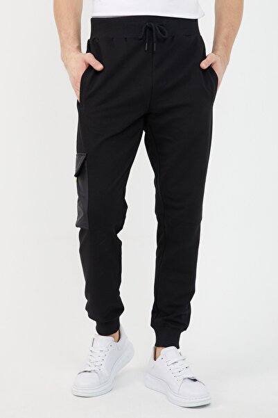 COMEOR Pantaloni de trening slim fit pentru bărbați negri - picior elastic și...