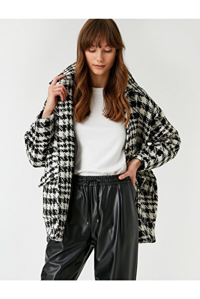 Koton Houndstooth Patterned Coat with Pockets