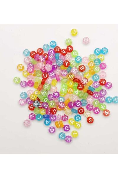 yiğit aksesuar Şeffaf Karışık Renkli 75 Adet Yassı Harf Boncuk