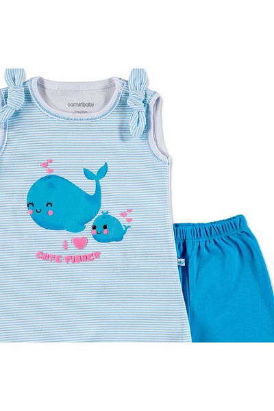 Carmin Baby Baby Girl Blue Cute Whale Printed Athlete-Shorts Set
