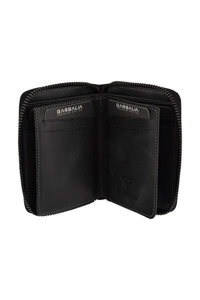 Garbalia Unisex Siyah Fargo Vintage Deri Fermuarlı Para Portföy