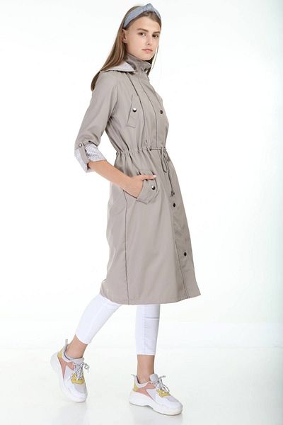 fehika Women's Soil Water Repellent Below Knee Hooded Lined Zippered Bondit Trench Coat