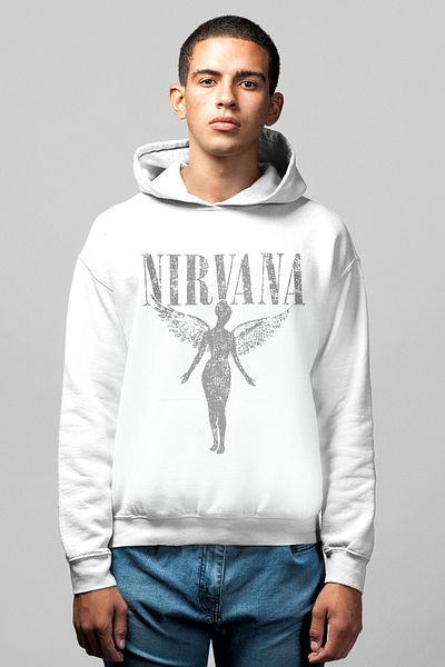 ROCKANDROLL Men's White Angel Nirvana Hooded Sweatshirt