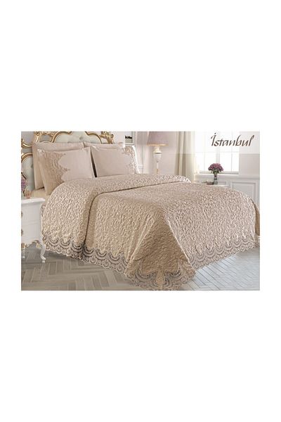 Lovessa Home Istanbul French Lace Blanket Set Capuccino (6 Pieces)