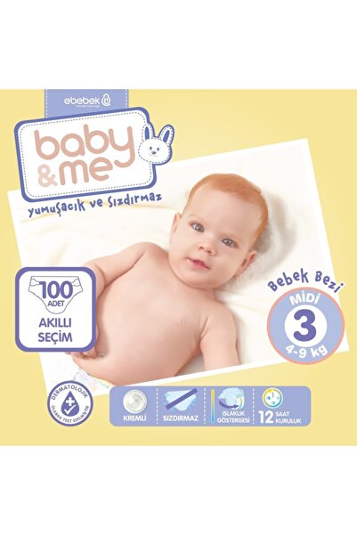 Baby&Me Baby Me Midi 3 Numara Bebek Bezi 4-9 Kg 100 Adet