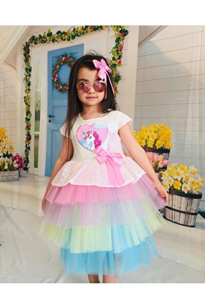 Mixie Κοριτσίστικο φόρεμα με πολύχρωμες παγιέτες μονόκερος