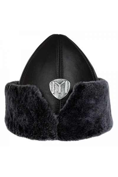 fubileather Genuine Leather Traditional Kayı Alp Börk - Gray Fur