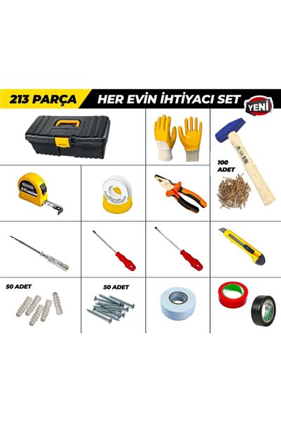 Hesaplı Hırdavat 213 Parça El Aleti Seti Dolu Takım Çantası 13" -her Evin Ihtiyacı