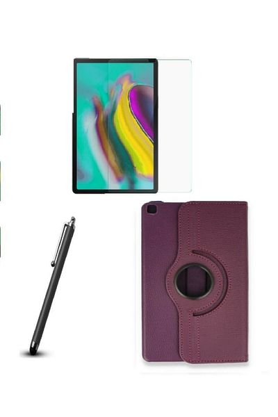 GoGoPlus حافظة متوافقة مع جهاز Samsung Galaxy Tab A 8 بوصة 2019 T290 + قلم زجاجي غير قابل للكسر وحامل دوار 360 درجة من الجلد باللون الأرجواني