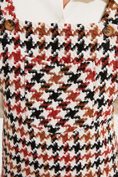 Trendyol Collection Ecru Mini tkané kostkované vzorované šaty TWOAW20EL0208