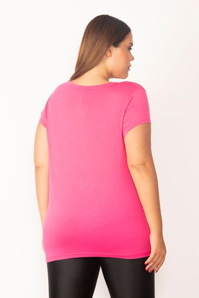Şans Women's Plus Size Pink V-Neck Viscose Blouse 65n27681