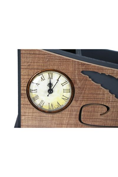 HobiMax Wooden Decorative Quill Pen Figured Pen Holder with Clock