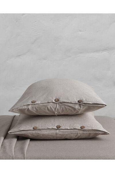 Berolige غطاء وسادة تشامبراي قطعتين - قطن 100%، طلاء غزل قابل للغسل، بني