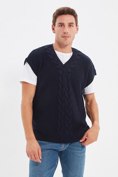 Trendyol Collection Sweater Vest - Navy blue - Oversize