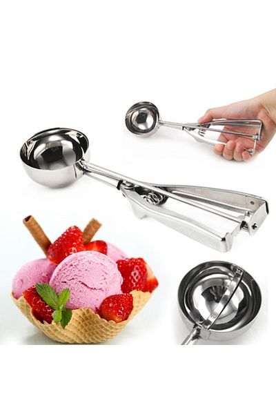 İndiriminVar Metal Cone Ice Cream Ball - Putting and Pull and Drop Ice Cream Scoop