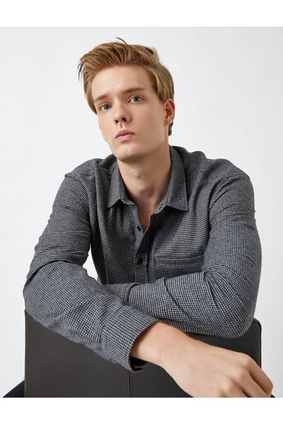 Koton Grau kariertes Herrenhemd
