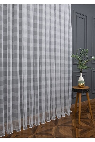 perdealemi Спортивний візерунок Стрічка Біла Пряма Тюлева Штора 450x250 Рідкі Складки 1/2