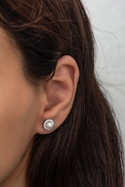 Nereze 925 Ayar Gümüş Minik Beyaz Incili Tektaş Küpe