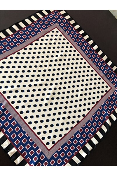 NFS BUTİK Polka Dot Film Stripe Navy Blue Burgundy Geometric Pattern Silk Satin Scarf