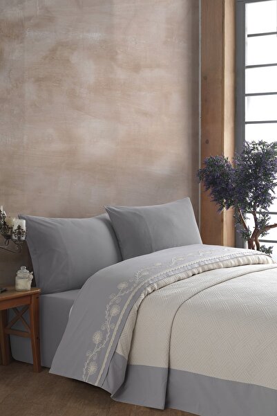 ÖDEL HOME Gray Bordered Thread Embroidered Double Pique