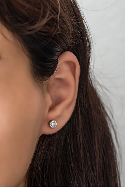 Nereze 925 Ayar Gümüş Minik Beyaz Zirkon Tektaş Küpe