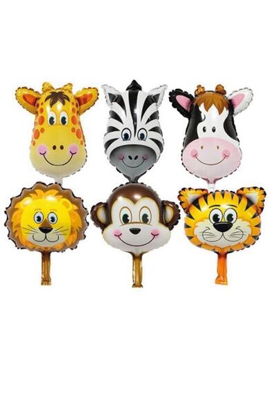 Parti dolabı 6 Adet 14'' 35cm Safari Set Folyo Balon Hayvan Seti Maymun-zürafa-zebra-aslan-inek-kaplan